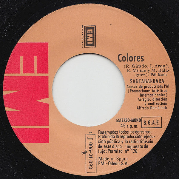 Santabárbara* : Adios Amigo / Colores (7", Single)