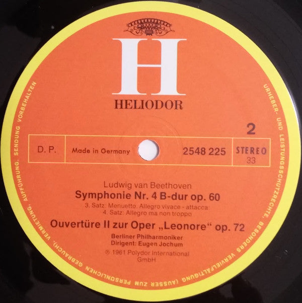 Ludwig van Beethoven – Berliner Philharmoniker - Eugen Jochum : Symphony No.4, ”Leonora No.2“ (LP)