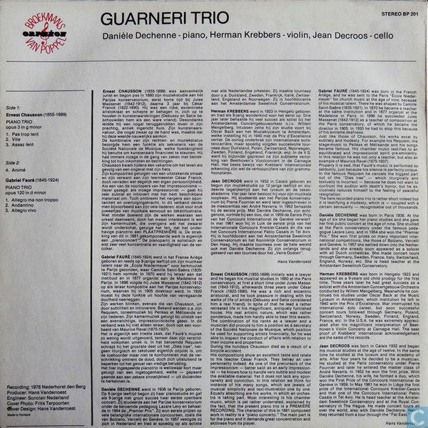 Guarneri Trio, Ernest Chausson, Gabriel Fauré : Chausson: Piano Trio Opus 3 / Fauré: Piano Trio Opus 120 (LP)