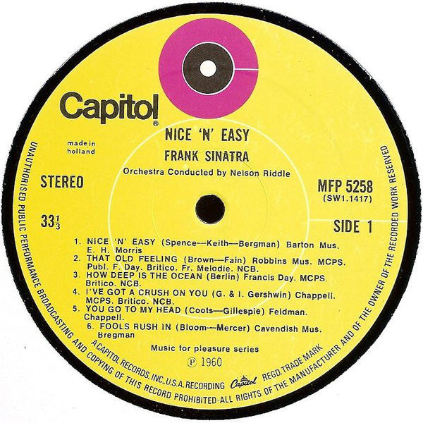 Frank Sinatra : Nice 'n' Easy (LP, Album, RE, Tar)