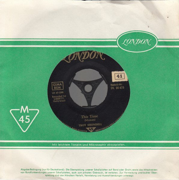 Troy Shondell : This Time (7", Single)