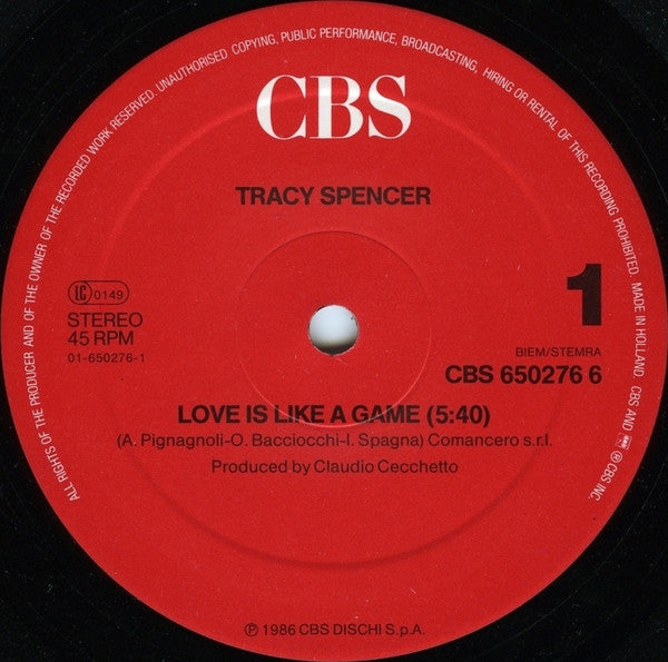 Tracy Spencer : Love Is Like A Game (12", Maxi)