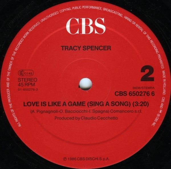 Tracy Spencer : Love Is Like A Game (12", Maxi)