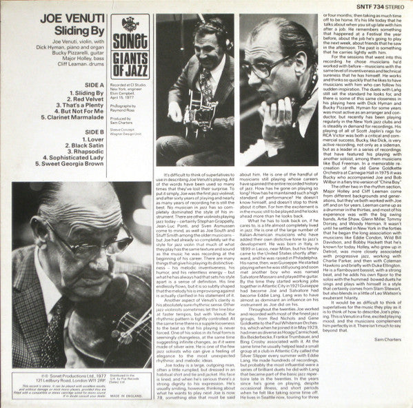 Joe Venuti With Dick Hyman & Bucky Pizzarelli : Sliding By (LP, Album)