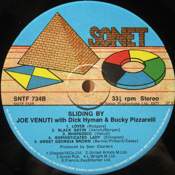 Joe Venuti With Dick Hyman & Bucky Pizzarelli : Sliding By (LP, Album)