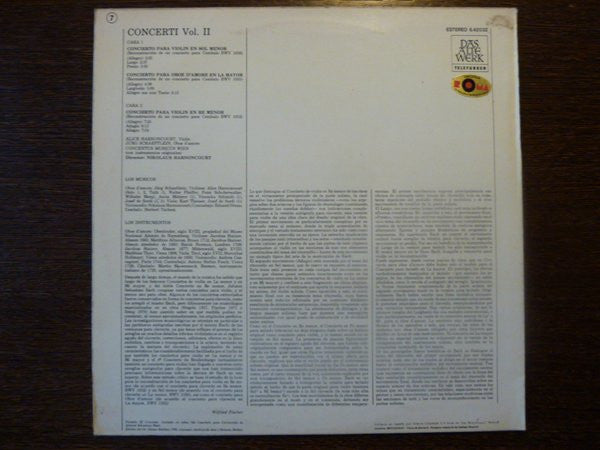 Johann Sebastian Bach - Alice Harnoncourt, Jürg Schaeftlein, Nikolaus Harnoncourt : Concerti Vol. II: BWV 1052 - BWV 1055 - BWV 1056 (LP)