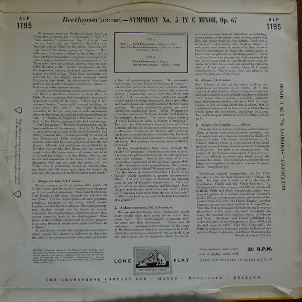 Wilhelm Furtwängler, Wiener Philharmoniker - Ludwig van Beethoven : Symphony Nº 5 (LP, Mono)