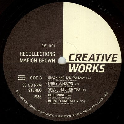 Marion Brown : Recollections - Ballads And Blues For Alto Saxophone (LP, Album)