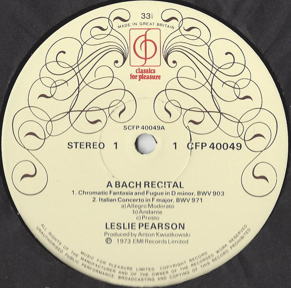 Johann Sebastian Bach, Leslie Pearson : A Bach Recital (LP)