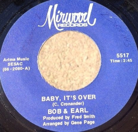 Bob & Earl : Baby, It's Over / Dancin' Everywhere (7", Single)