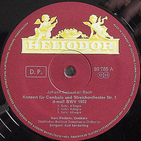 Johann Sebastian Bach - Kurt Sanderling - Hans Pischner - Berliner Sinfonie Orchester : 3 Cembalokonzerte  BWV 1052, 1056, 1055 (LP, Album)