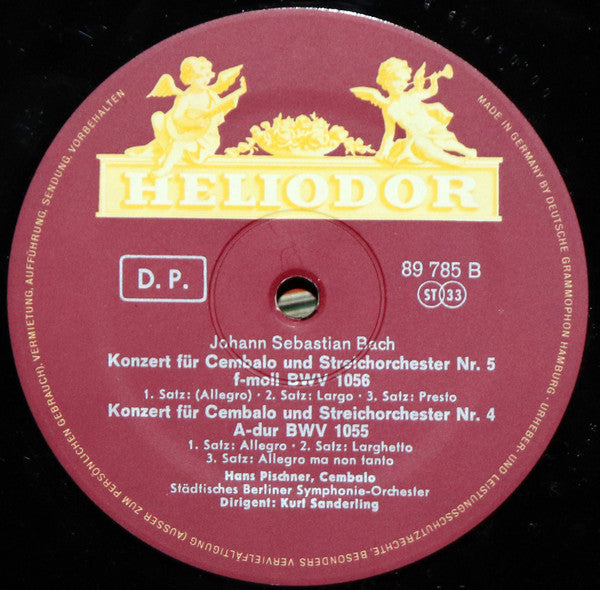 Johann Sebastian Bach - Kurt Sanderling - Hans Pischner - Berliner Sinfonie Orchester : 3 Cembalokonzerte  BWV 1052, 1056, 1055 (LP, Album)