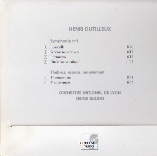 Henri Dutilleux - Orchestre National De Lyon, Serge Baudo : Première Symphonie  / Timbres, Espace, Mouvement (CD, RE)