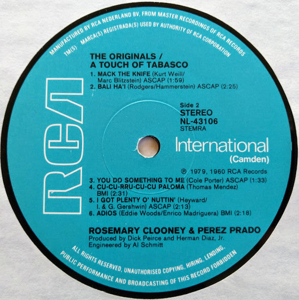 Rosemary Clooney / Perez Prado : A Touch Of Tabasco (LP, Album, RE)