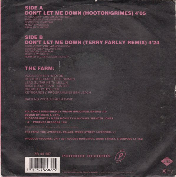 The Farm : Don't Let Me Down (7", Single)