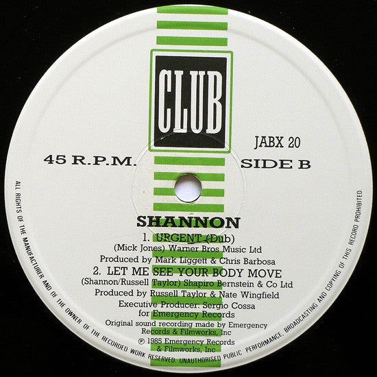 Shannon : Urgent (12", Single)