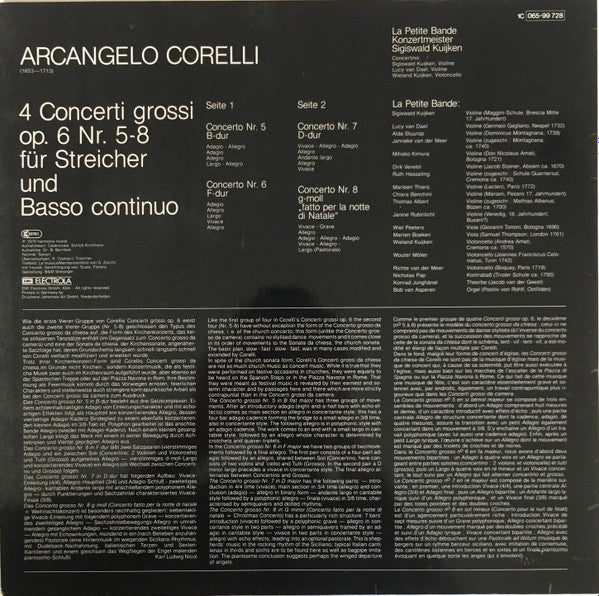 Arcangelo Corelli, Sigiswald Kuijken, La Petite Bande : Concerti Grossi Opus 6, 5-8 (LP)