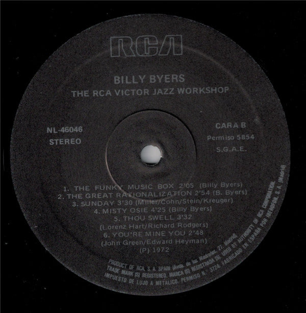 Billy Byers : The Jazz Workshop (LP, Album, RE)