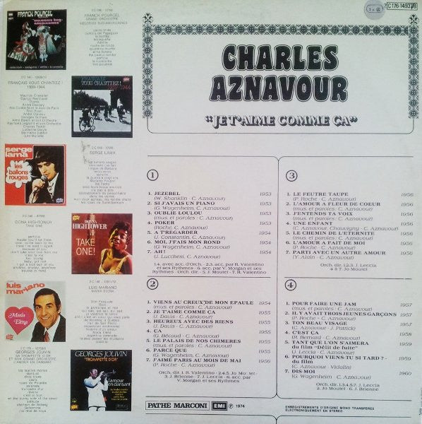 Charles Aznavour : Je T'aime Comme Ça (2xLP, Comp, Gat)