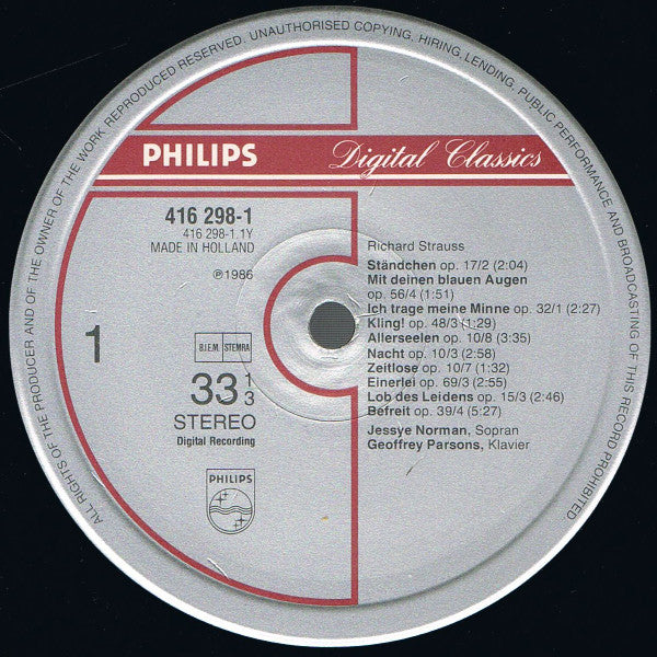 Richard Strauss - Jessye Norman, Geoffrey Parsons (2) : Lieder (LP)