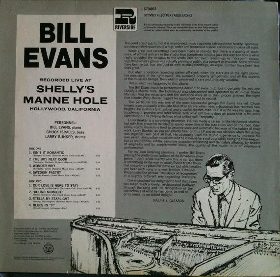 Bill Evans : Recorded Live At Shelly's Manne Hole, Hollywood, California (LP, Album, RE, RM)