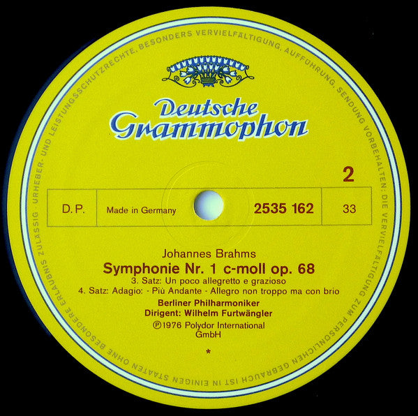 Johannes Brahms – Wilhelm Furtwängler, Berliner Philharmoniker : Symphonie Nr. 1 (LP, Mono)