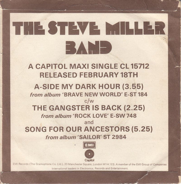 The Steve Miller Band* : My Dark Hour  (7", Single, Promo)