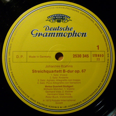 Johannes Brahms, Melos Quartett : Streichquartette - String Quartets: B-Dur (In B-Flat Major) Op. 67; C-Moll (In C Minor) Op. 51 Nr. 1 (LP)