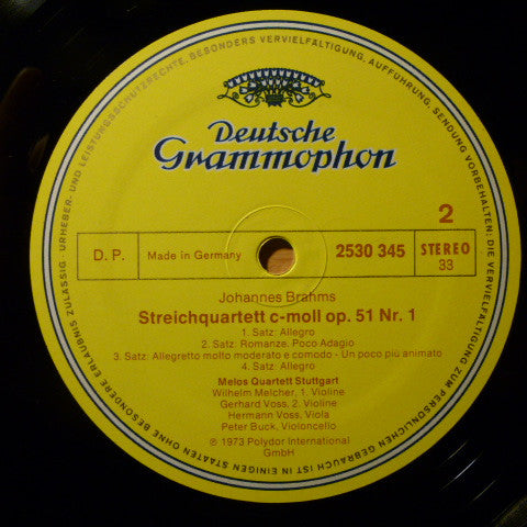 Johannes Brahms, Melos Quartett : Streichquartette - String Quartets: B-Dur (In B-Flat Major) Op. 67; C-Moll (In C Minor) Op. 51 Nr. 1 (LP)