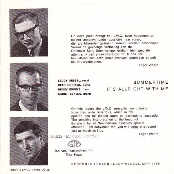 Leddy Wessel Quartet : Summertime / It's Allright With Me (7")