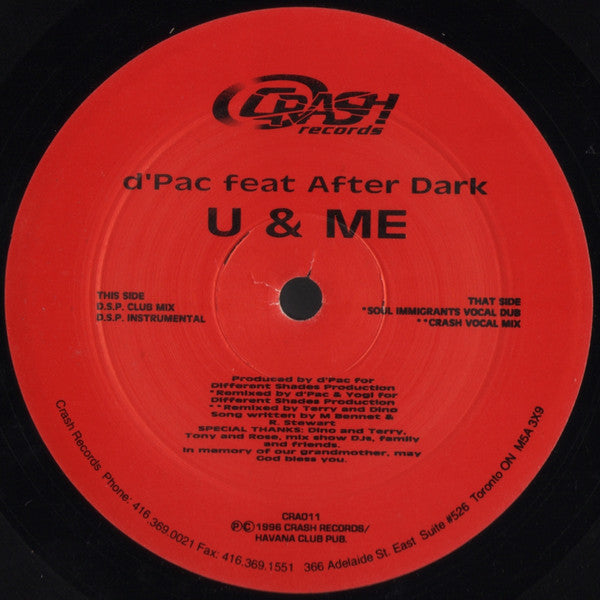 D'Pac Feat. After Dark (3) : U & Me (12")