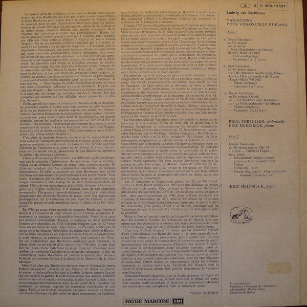 Ludwig van Beethoven, Paul Tortelier, Eric Heidsieck : Variations Pour Violoncelle Et Piano (LP)
