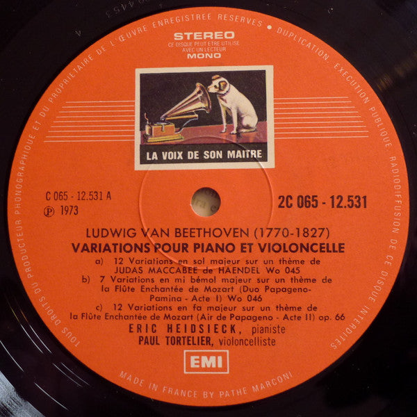 Ludwig van Beethoven, Paul Tortelier, Eric Heidsieck : Variations Pour Violoncelle Et Piano (LP)