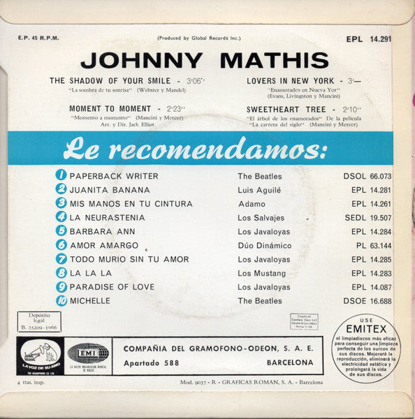 Johnny Mathis : The Shadow Of Your Smile (7", EP)