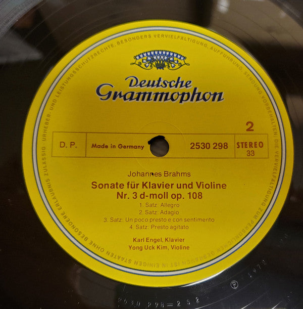 Johannes Brahms / Yong Uck Kim, Karl Engel : Violinsonaten • Violin Sonatas – Nr.1 Op.78 G-Dur • Nr.3 Op.108 D-Moll / No.1 Op.78 In G Major • No.3 Op.108 In D Minor (LP)