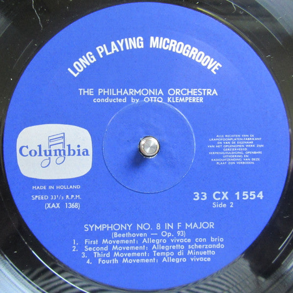 Ludwig van Beethoven, Otto Klemperer, Philharmonia Orchestra : The Beethoven Symphonies Numbers 1 & 8 In C Major, Op. 21 And In F Major, Op. 93 (LP, RP)