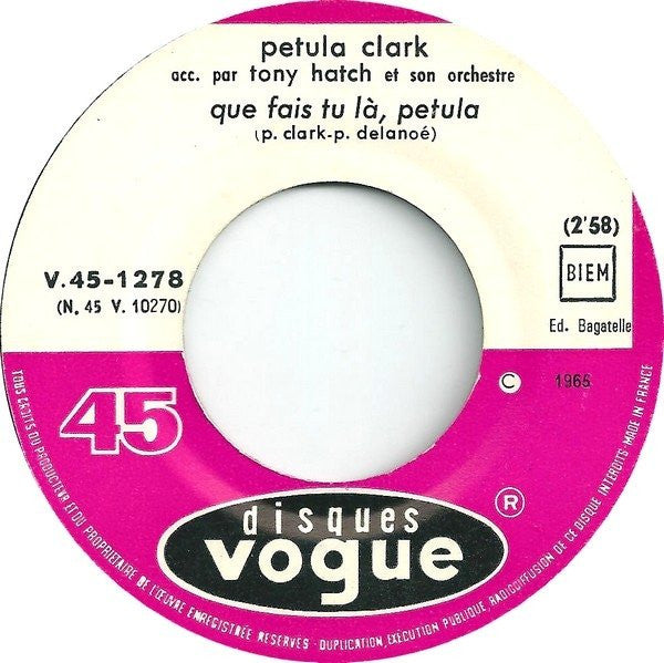 Petula Clark : Viens Avec Moi (I Know A Place) (7", Single)