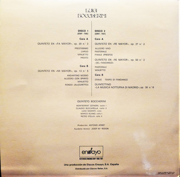 Luigi Boccherini, Quintetto Boccherini : Quintetos (2xLP)
