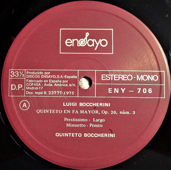 Luigi Boccherini, Quintetto Boccherini : Quintetos (2xLP)