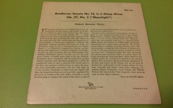 Vladimir Horowitz : Sonata In C-Sharp Minor, Op.27 No..2 (7", EP)