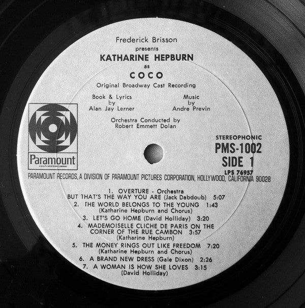Katharine Hepburn, Alan Jay Lerner, André Previn : Coco - The Original Broadway Cast Recording (LP, Album, Mon)