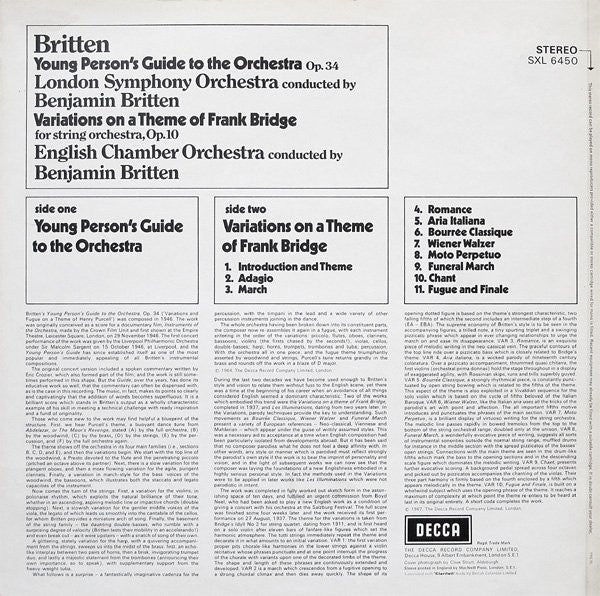 Benjamin Britten, London Symphony Orchestra / English Chamber Orchestra : Young Person's Guide To The Orchestra / Variations On A Theme Of Frank Bridge (LP, Comp)
