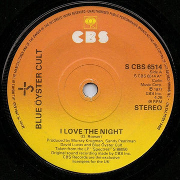 Blue Öyster Cult : I Love The Night (7", Single)