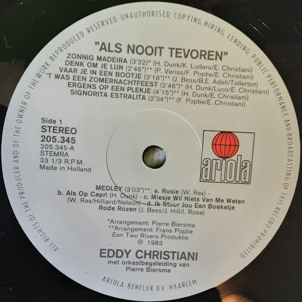 Eddy Christiani : Als Nooit Tevoren (LP, Album)