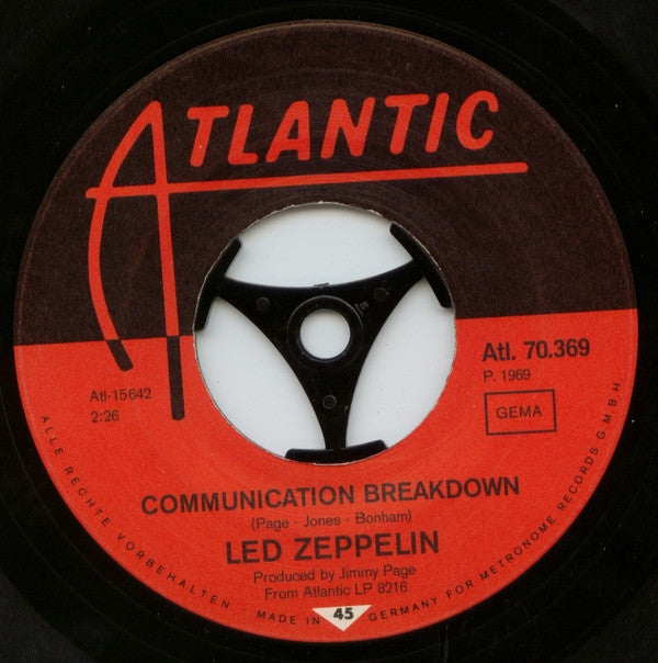 Led Zeppelin : Good Times Bad Times (7", Single, Mono)