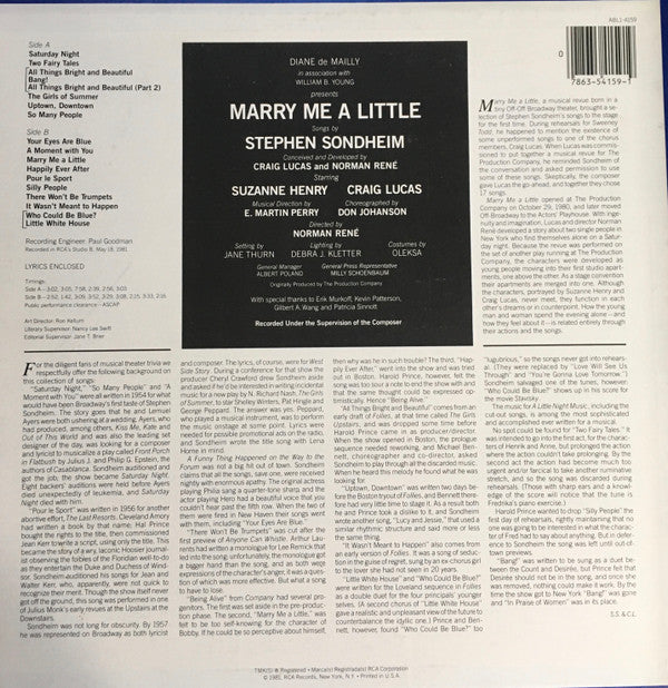 Stephen Sondheim : Marry Me A Little (Original Cast Recording) (LP, Album)