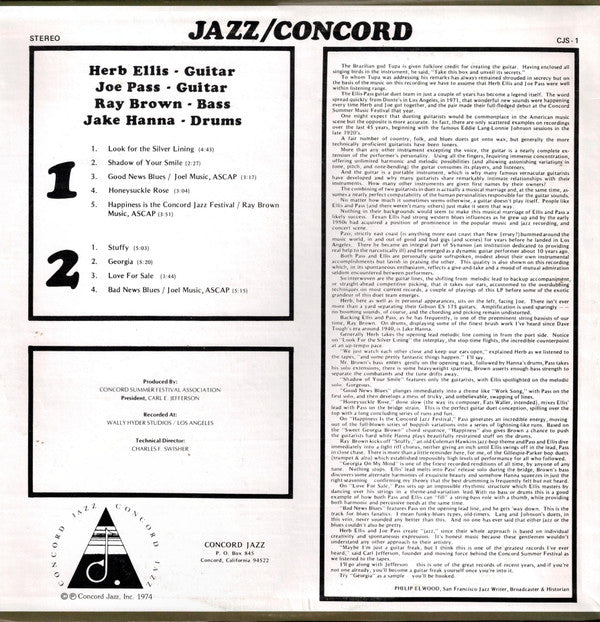 Joe Pass, Ray Brown, Jake Hanna, Herb Ellis : Jazz/Concord (LP, Album)
