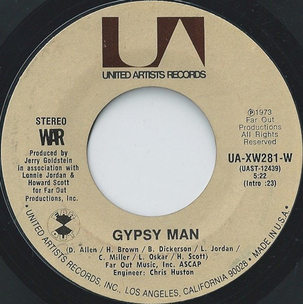 War : Gypsy Man (7", Single, Styrene, AB )