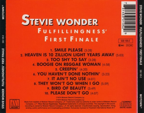 Stevie Wonder : Fulfillingness' First Finale (CD, Album, RE, RP)