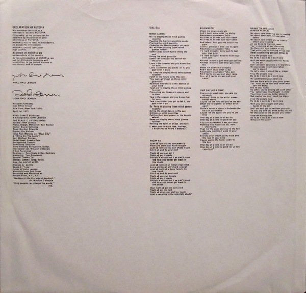John Lennon : Mind Games (LP, Album, Win)
